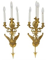 (2) FRENCH EMPIRE STYLE GILT BRONZE SWAN SCONCES