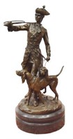 AFTER F. MOREAU (FRENCH) BRONZE HUNTER & HOUNDS