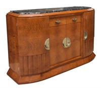 FRENCH ART DECO MARBLE-TOP BURLWOOD SIDEBOARD