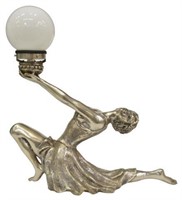 ART DECO STYLE SILVERED BRONZE FIGURAL LAMP
