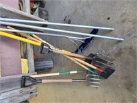 Misc hand tools, forks, shovels and more