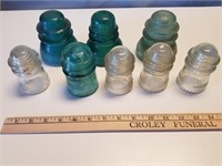 Assortment of 8 Vintage Glass Insulators