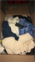 Box of misc clothing and fabric