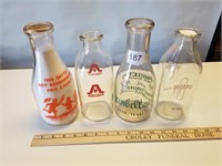 4 Vintage Milk Bottles
