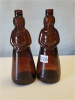 2 Aunt Jemima Brown 10" Glass Bottles no Lids