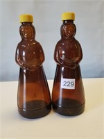 2 Aunt Jemima Brown 10" Glass Bottles