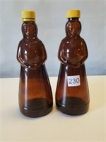 2 Aunt Jemima Brown 10" Glass Bottles