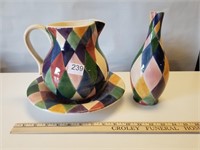 Pitcher w/Bowl and Vase Multi Color
