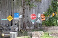 LARGE QUANTITY OF ROAD SIGNS, HAY FORKS, SCRAP ETC