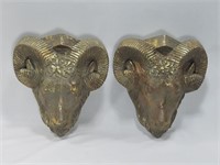 Pair of Gold Painted Ram Head Wall Hangers