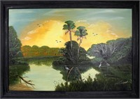 AL BLACK FLORIDA HIGHWAYMEN PAINTING RIVER SUNSET