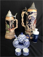 Beer steins and tea service
