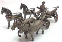 VINTAGE CAST IRON HORSE DRAWN WAGON