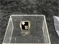 10K Gold Onyx Monogram Ring