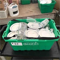 One Green Bin Of Assorted Dishes
