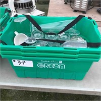 One Green Bin Of Assorted Glasses