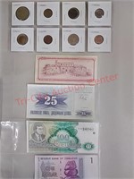 Foreign Bill Collection and 8-Foreign coins