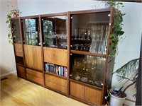 Solid wood wall unit with bar and  lights