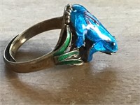 Authentic Chinese Gilt Sterling Filigree frog ring
