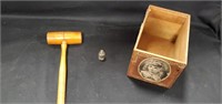 Wooden Box, Small Glass Bottle, Wooden Hammer