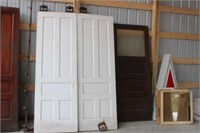 Set of pocket doors & wood storm door w/track