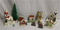 Winter/Christmas village (cardboard) w/2 reindeers
