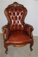 Carved Victorian Leather arm chair