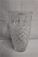 Hand cut 24% lead crystal vase 12"H