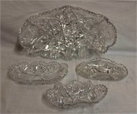 Cut crystal serving tray 13.5", 3 pickle dishes