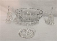 Footed crystal 8 X 3.5"H, 2 - 5" bells, ring