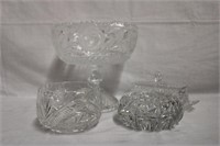 Crystal pedestal bowl 8.5 X 8"H, ashtray, candy