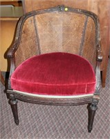 Cane chair carved frame w/cushion seat