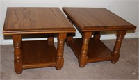 Pair of 2 tier oak side tables, 22 X 24 X 18"H