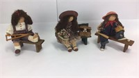 3 Lizzie High Wooden Dolls w/ Benches