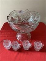 3 mold pattern glass punch bowl on stand pinwheel