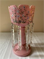 Pink overlay glass luster with hand painted daisy