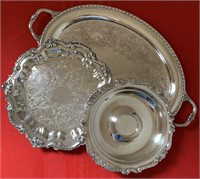 3 unmatched plated silver serving platters turkey