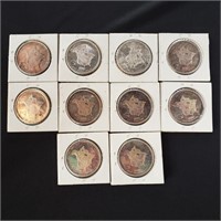 10 Monex 1 oz .999 Silver Rounds - Vintage, toned