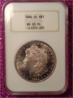 1884-CC Morgan Dollar MS63PL NGC "Fatty" Slab
