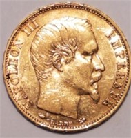 GOLD - 1859 France 20 Franc Gold Napoleon Coin