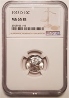 1945-D Mercury Dime - NGC MS65 - Full Bands - 90%