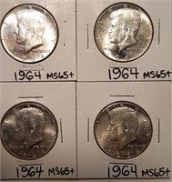 Lot of (4) 1964 Kennedy Silver 1/2 Dollars GEM/BU