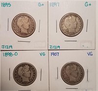Lot of (4) Nicer Condition Barber Silver Quarters