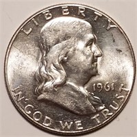 1961 Franklin Silver Half Dollar - High AU/Low MS
