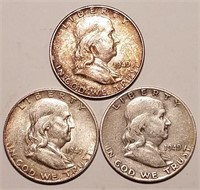 1949 Franklin Half Dollar Set - All 3 Mint Marks