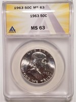 1963 Franklin Silver Half Dollar - ANACS MS63