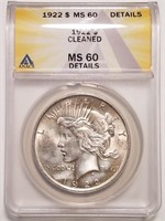 1922 Silver Peace Dollar - ANACS MS60 Details