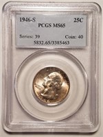 1946-S Washington Silver Quarter - Toned PCGS MS65