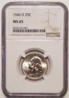 1946-D Washington Silver Quarter - NGC MS65
