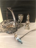 Ornate Silver Plate Basket w/ Handles, Goblet